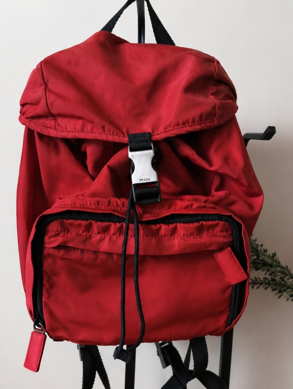 Vintage Prada Red Nylon Utility Backpack Rucksack Made in Italy